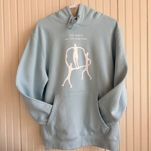 Tiny Habits All For Something Band Merch Hoodie Light Blue Graphic Sweatshirt M